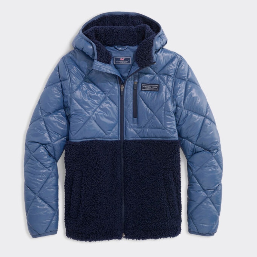 Vineyard Vines Boys Quilted High Pile Parka Jacket - Medium & Navy Blue Boys XL